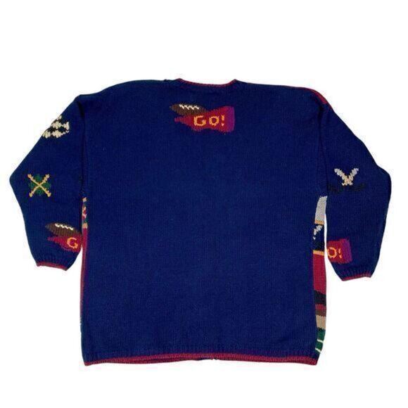 Northern Isles Sweater Womens 2X Blue Varsity Back to School Hand Knit Cardigan - Picture 7 of 16